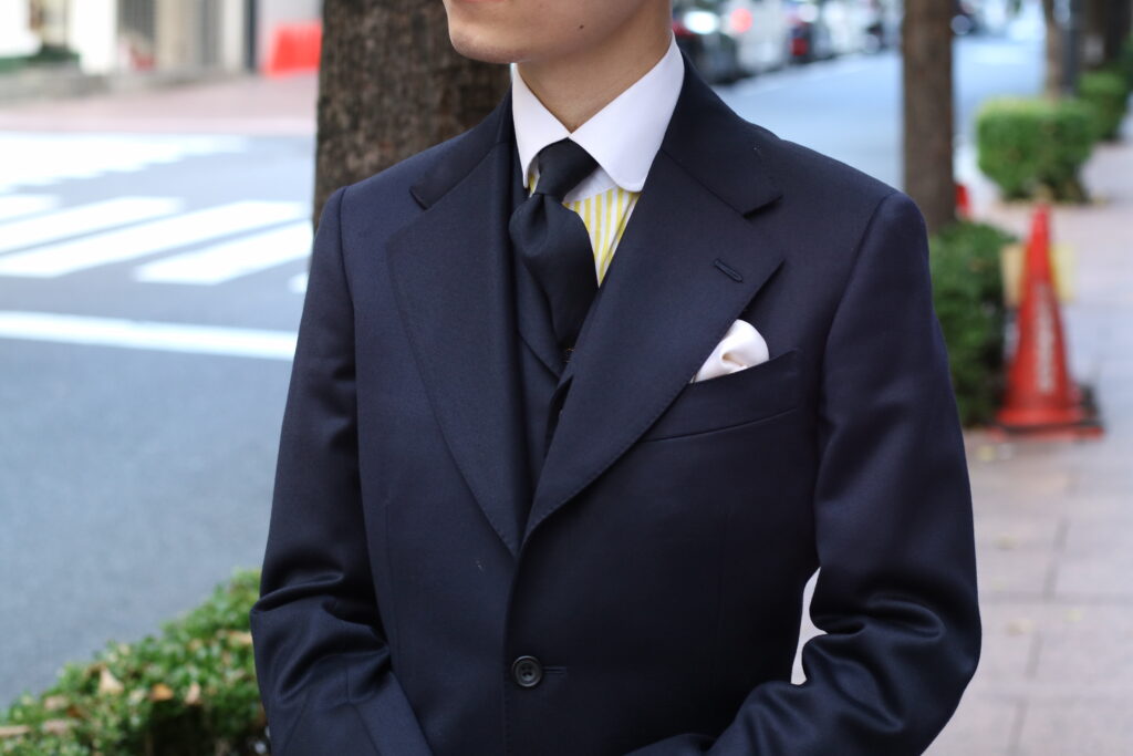 Tailor Fukuoka,銀座,オーダー,スーツ,仕立て,紺無地,スリーピース,AW,秋冬,