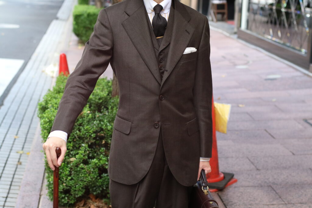 Tailor Fukuoka,銀座,オーダー,ブラウン,茶,クラシック,スリーピース,新作,私物,